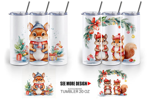 Tumbler Wrap Watercolor Christmas Squirrel Sublimation artnoy 
