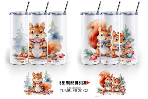 Tumbler Wrap Watercolor Christmas Squirrel Sublimation artnoy 