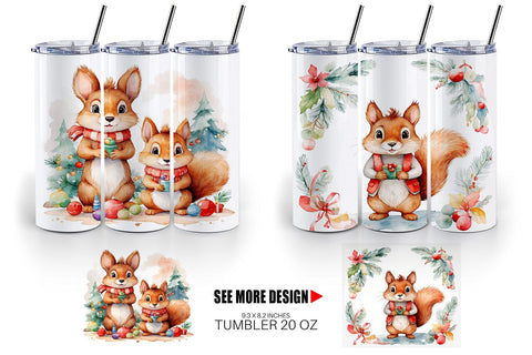 Tumbler Wrap Watercolor Christmas Squirrel Sublimation artnoy 