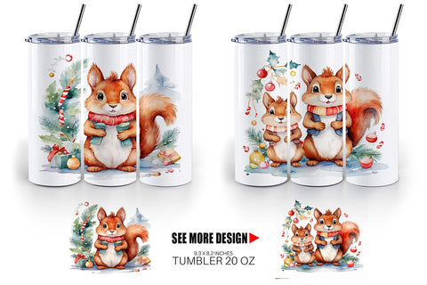 Tumbler Wrap Watercolor Christmas Squirrel Sublimation artnoy 