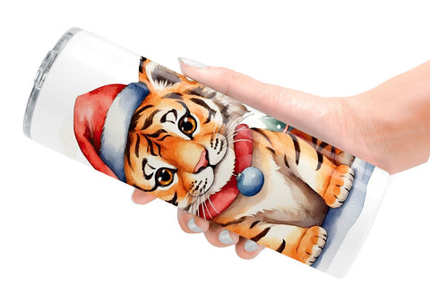 Tumbler Wrap Watercolor Christmas Tiger Sublimation artnoy 