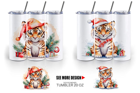 Tumbler Wrap Watercolor Christmas Tiger Sublimation artnoy 