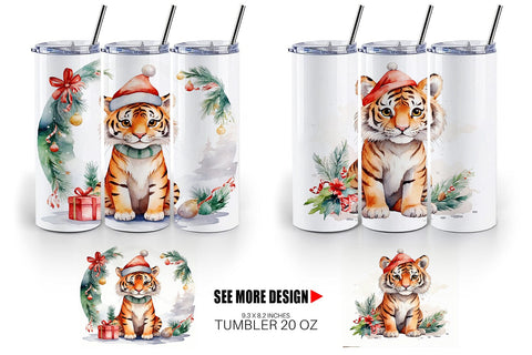Tumbler Wrap Watercolor Christmas Tiger Sublimation artnoy 