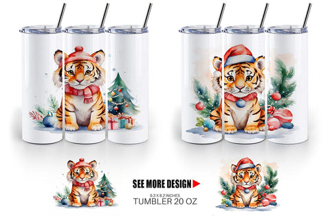 Tumbler Wrap Watercolor Christmas Tiger Sublimation artnoy 