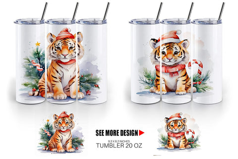 Tumbler Wrap Watercolor Christmas Tiger Sublimation artnoy 