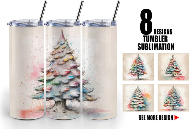Tumbler Wrap Watercolor Christmas Tree Sublimation artnoy 