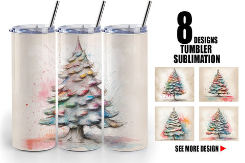 Tumbler Wrap Watercolor Christmas Tree Sublimation artnoy 