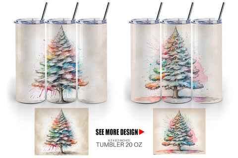 Tumbler Wrap Watercolor Christmas Tree Sublimation artnoy 