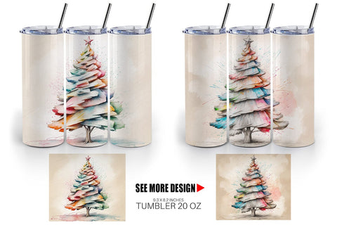 Tumbler Wrap Watercolor Christmas Tree Sublimation artnoy 