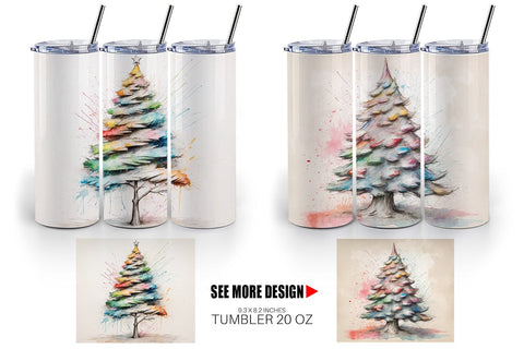 Tumbler Wrap Watercolor Christmas Tree Sublimation artnoy 