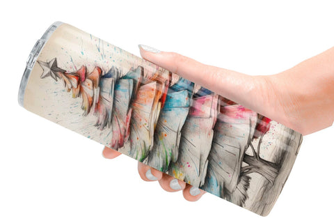 Tumbler Wrap Watercolor Christmas Tree Sublimation artnoy 
