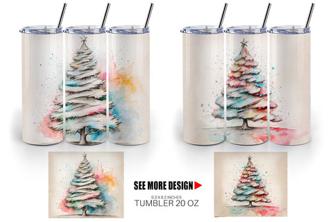 Tumbler Wrap Watercolor Christmas Tree Sublimation artnoy 