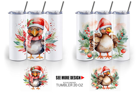 Tumbler Wrap Watercolor Christmas turkey Sublimation artnoy 