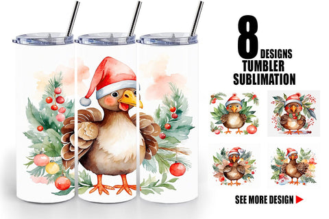 Tumbler Wrap Watercolor Christmas turkey Sublimation artnoy 