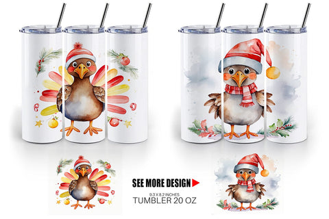 Tumbler Wrap Watercolor Christmas turkey Sublimation artnoy 