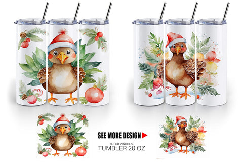 Tumbler Wrap Watercolor Christmas turkey Sublimation artnoy 