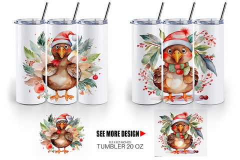 Tumbler Wrap Watercolor Christmas turkey Sublimation artnoy 