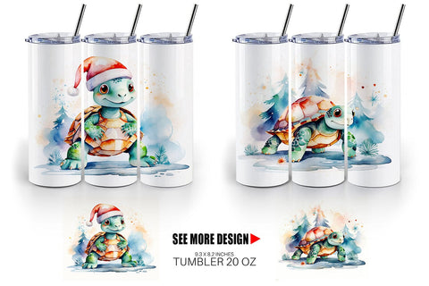 Tumbler Wrap Watercolor Christmas Turtle Sublimation artnoy 