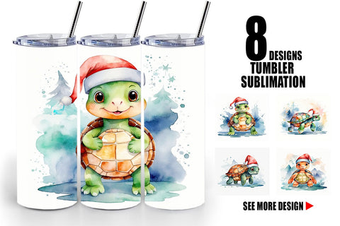 Tumbler Wrap Watercolor Christmas Turtle Sublimation artnoy 