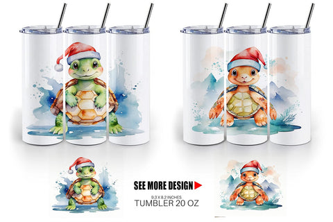 Tumbler Wrap Watercolor Christmas Turtle Sublimation artnoy 