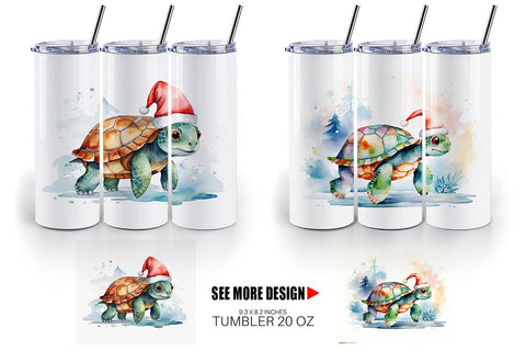 Tumbler Wrap Watercolor Christmas Turtle Sublimation artnoy 