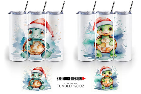 Tumbler Wrap Watercolor Christmas Turtle Sublimation artnoy 