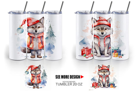 Tumbler Wrap Watercolor Christmas Wolf Sublimation artnoy 