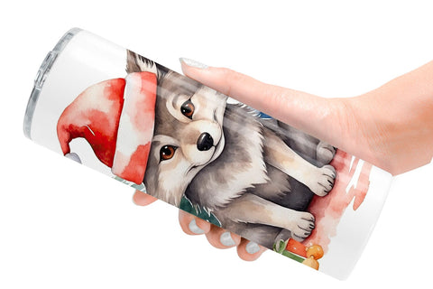 Tumbler Wrap Watercolor Christmas Wolf Sublimation artnoy 