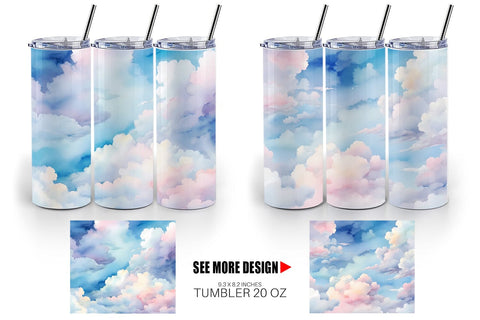 Tumbler Wrap Watercolor Cloudy Sky Sublimation artnoy 
