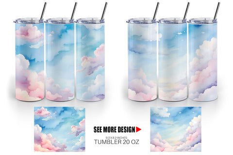 Tumbler Wrap Watercolor Cloudy Sky Sublimation artnoy 