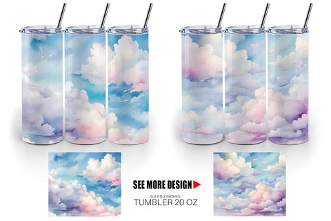 Tumbler Wrap Watercolor Cloudy Sky Sublimation artnoy 