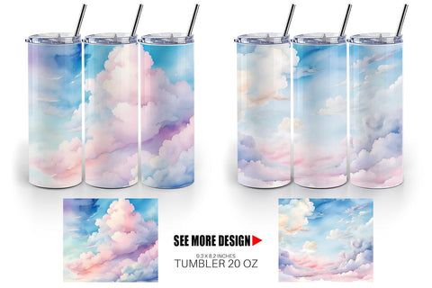 Tumbler Wrap Watercolor Cloudy Sky Sublimation artnoy 