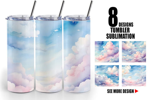 Tumbler Wrap Watercolor Cloudy Sky Sublimation artnoy 