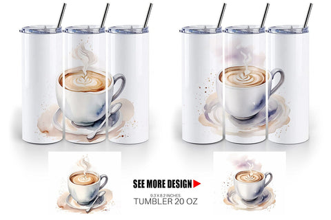 Tumbler Wrap Watercolor Coffee Cup Sublimation artnoy 