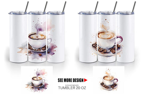 Tumbler Wrap Watercolor Coffee Cup Sublimation artnoy 
