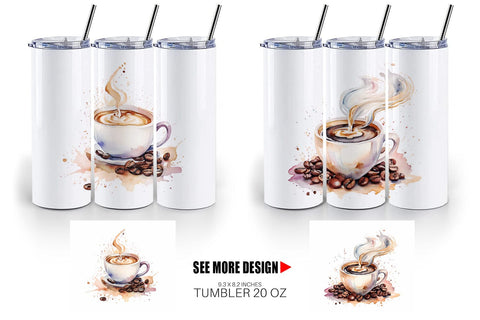 Tumbler Wrap Watercolor Coffee Cup Sublimation artnoy 