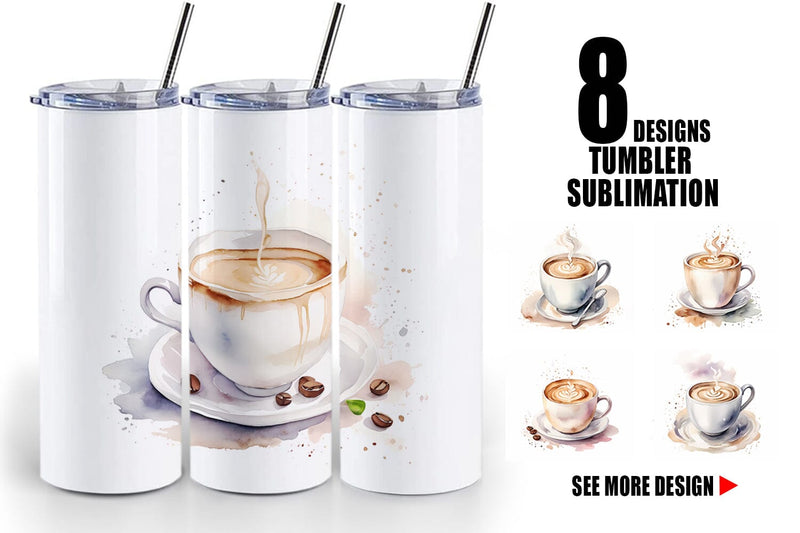 Tumbler Wrap Watercolor Coffee Cup Sublimation artnoy 