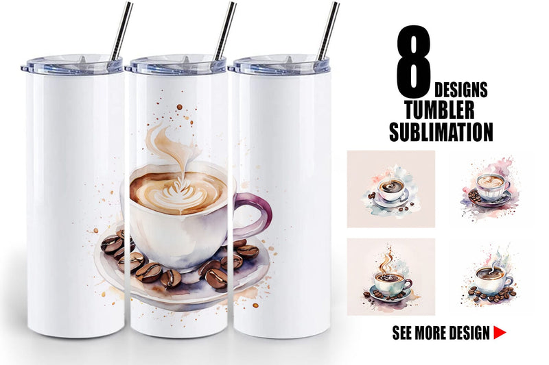 Tumbler Wrap Watercolor Coffee Cup Sublimation artnoy 