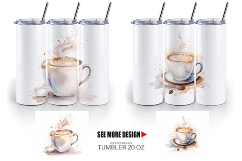 Tumbler Wrap Watercolor Coffee Cup Sublimation artnoy 