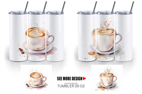 Tumbler Wrap Watercolor Coffee Cup Sublimation artnoy 