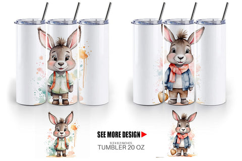 Tumbler Wrap Watercolor Cute Donkey Sublimation artnoy 