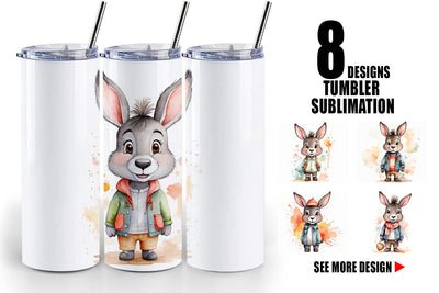 Tumbler Wrap Watercolor Cute Donkey Sublimation artnoy 