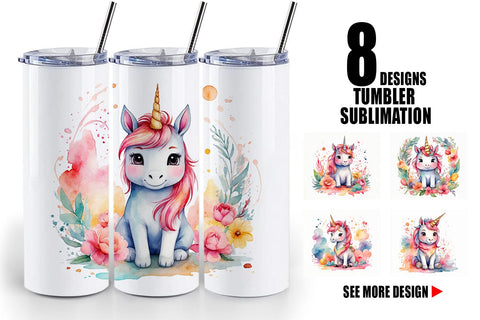 Tumbler Wrap Watercolor Cute Unicorn Sublimation artnoy 