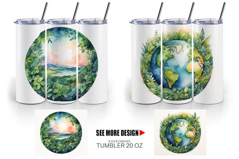 Tumbler Wrap Watercolor Earth Plants Sublimation artnoy 