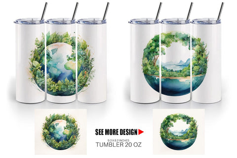 Tumbler Wrap Watercolor Earth Plants Sublimation artnoy 