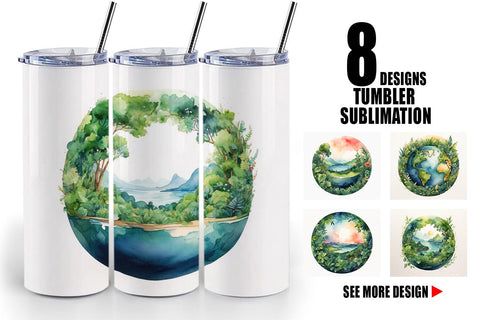 Tumbler Wrap Watercolor Earth Plants Sublimation artnoy 