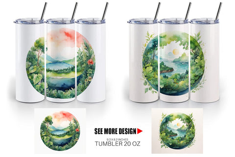 Tumbler Wrap Watercolor Earth Plants Sublimation artnoy 