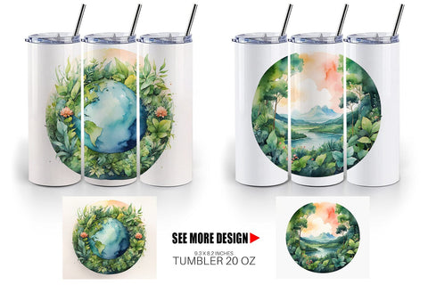 Tumbler Wrap Watercolor Earth Plants Sublimation artnoy 