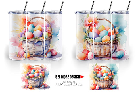 Tumbler Wrap Watercolor Easter Basket Sublimation artnoy 