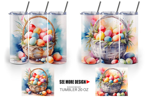 Tumbler Wrap Watercolor Easter Basket Sublimation artnoy 